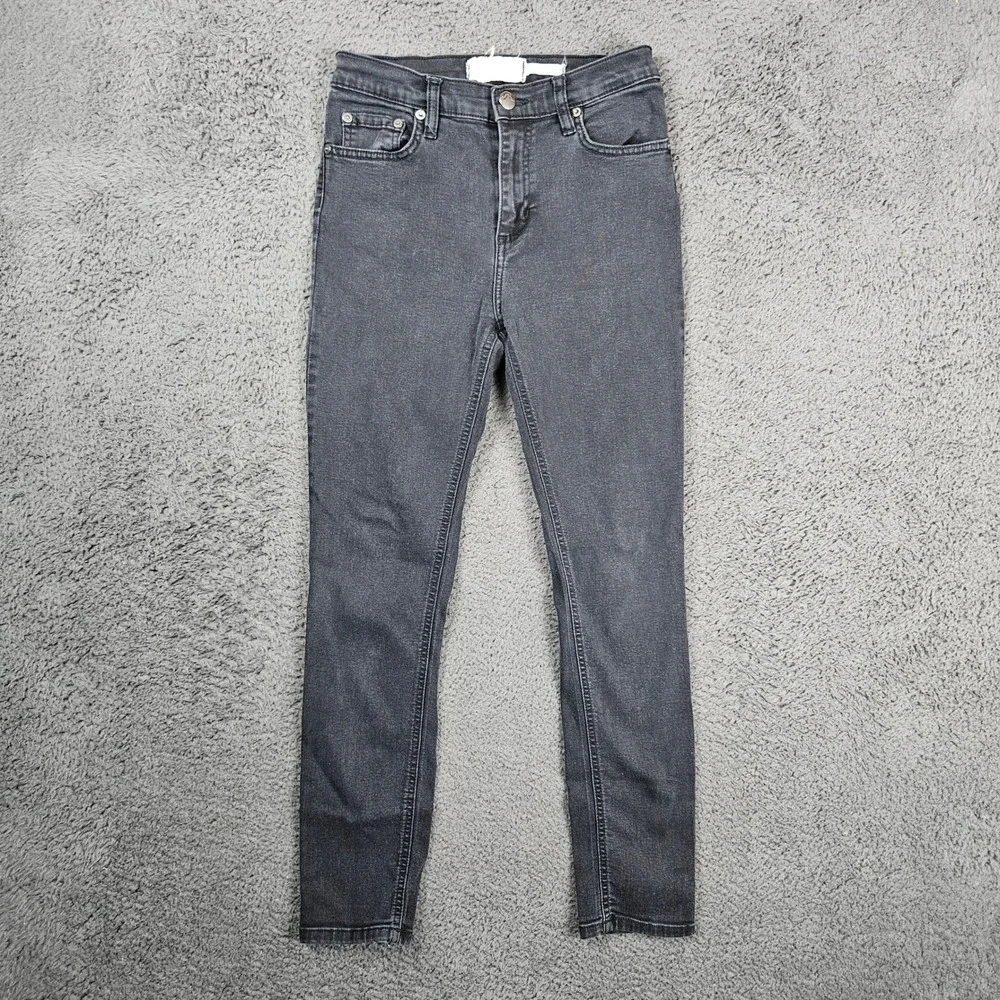 Free People Womens Hi-Rise Skinny Jeans Faded Black Denim Size 26 Stretch Boho‎